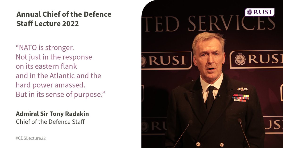 RUSI_org's tweet photo. Missed our Annual Chief of the Defence Staff Lecture with @AdmTonyRadakin_ where he addresses some of the challenges facing the Armed Forces?
Sign up to RUSI membership now to watch the whole address on our website: https://t.co/BwS5s2mP5F
#CDSLecture22 https://t.co/nRKebe4mjl