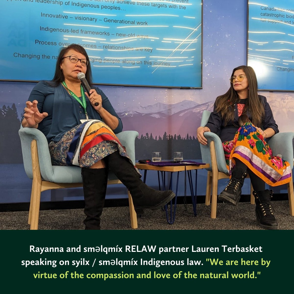 WCELaw's tweet photo. A few photos from a #COP15 event this morning, "Caribou in Columbia: An Indigenous imperative." Staff Lawyer & #RELAW (Revitalizing Indigenous Law for Land, Air and Water) Manager Rayanna Seymour-Hourie, and RELAW partner Lauren Terbasket spoke on #IndigenousLaws. Check it out! https://t.co/BuQkqCpWBO