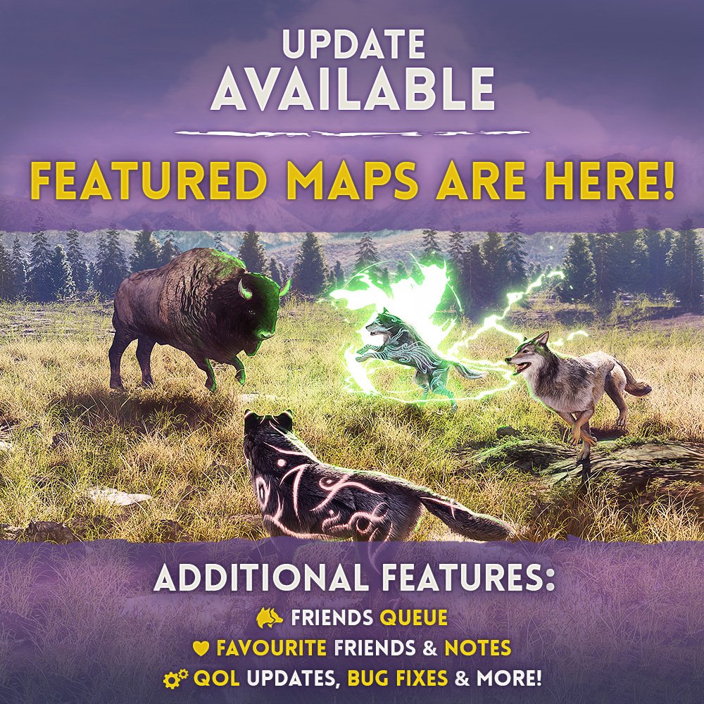 The newest update for The Wolf is now LIVE! Featured maps, which bring back your favourite maps you first explored but with stronger animals! New features for the friends system that let you join your friends easier and add little descriptions for each one! 🐺