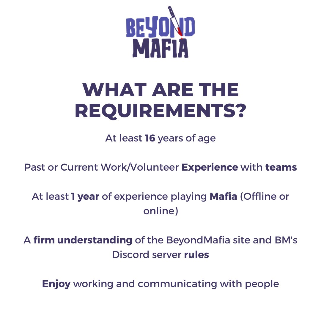 BeyondMafia's tweet photo. #BeyondMafia is looking for Moderators! Don't wait and apply today at the link in our bio! 

#Moderators #Discord #Mafia #Games #BrowserGames #Fun #Community #ForumGames #artwork #websites #Website https://t.co/pdDdkU2PRZ