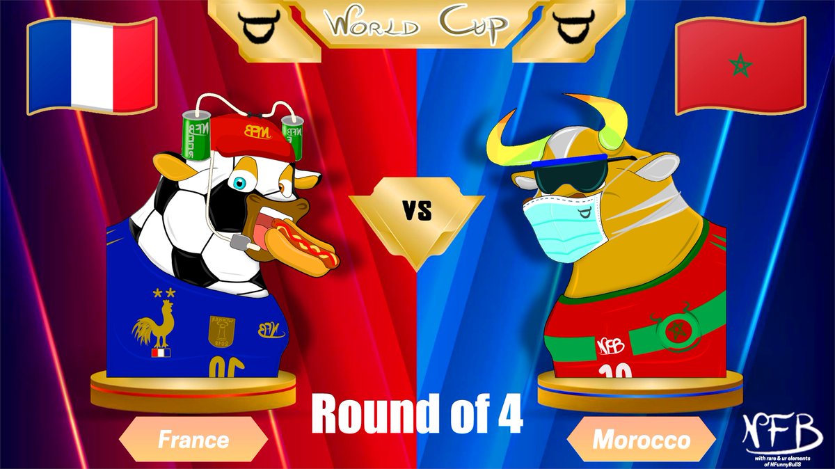 NFunnyBulls's tweet photo. @FIFAWorldCup Good evening soccer fans,
A special #NFT sighting for tonight's highly anticipated game ⚽️⚽️
#FRAMAR 
May the best win and show us some real soccer 🏅🥳
Your impressions on the visual will be welcome 👍

#ETH #nftcollectors https://t.co/R1wEflbMFE