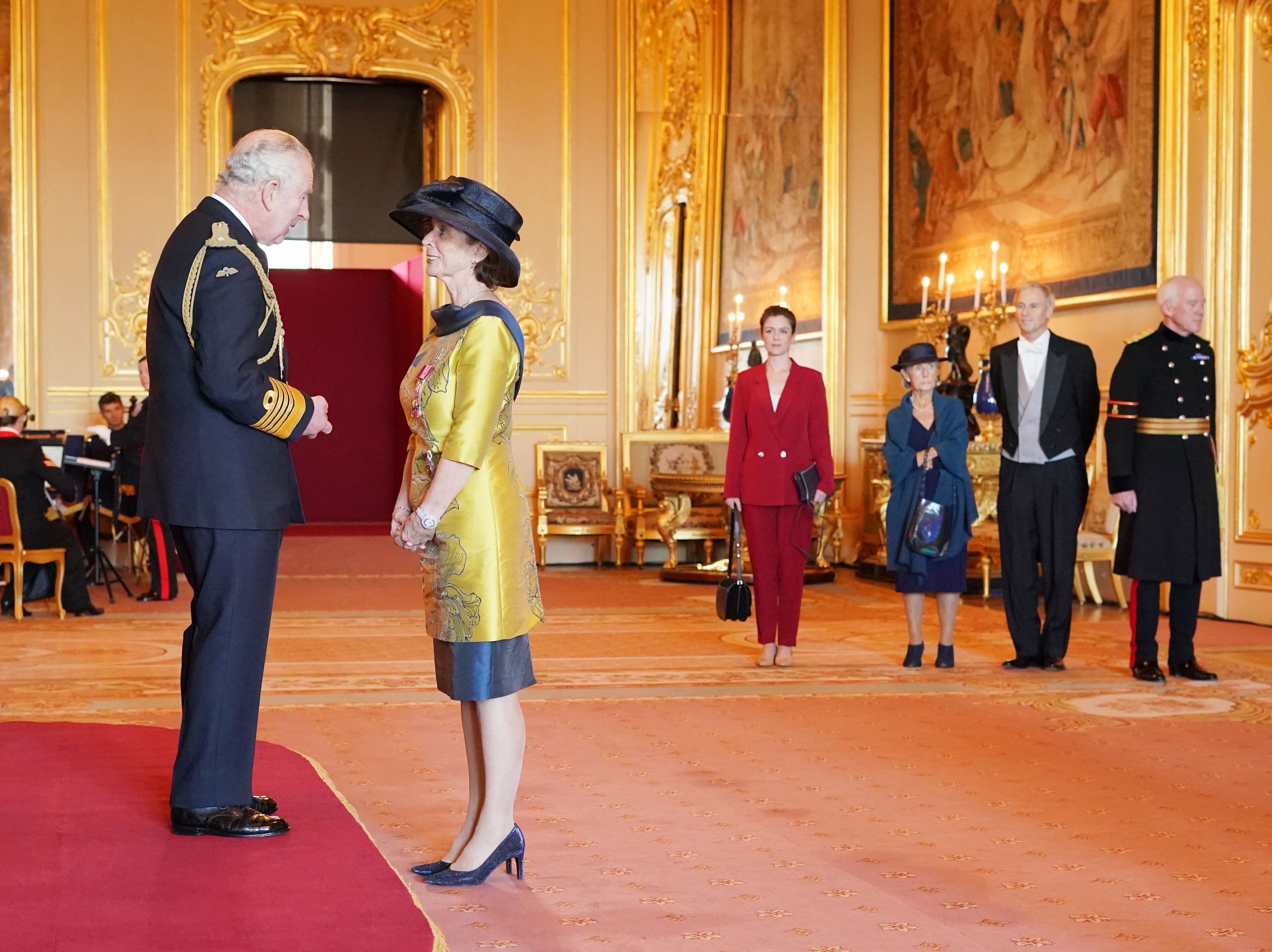 Louise Richardson being bestowed her insignia as Dame Commander of the Most Excellent Order of the British Empire (DBE) by King Charles III at Windsor Castle.