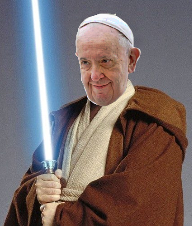 dasFoetus's tweet photo. Der Papst hat heute bekanntgegeben, dass er zu den Jedi-Rittern übergelaufen ist und sich fortan dem Kampf gegen das Böse widmen wird. https://t.co/wLDleowDDk