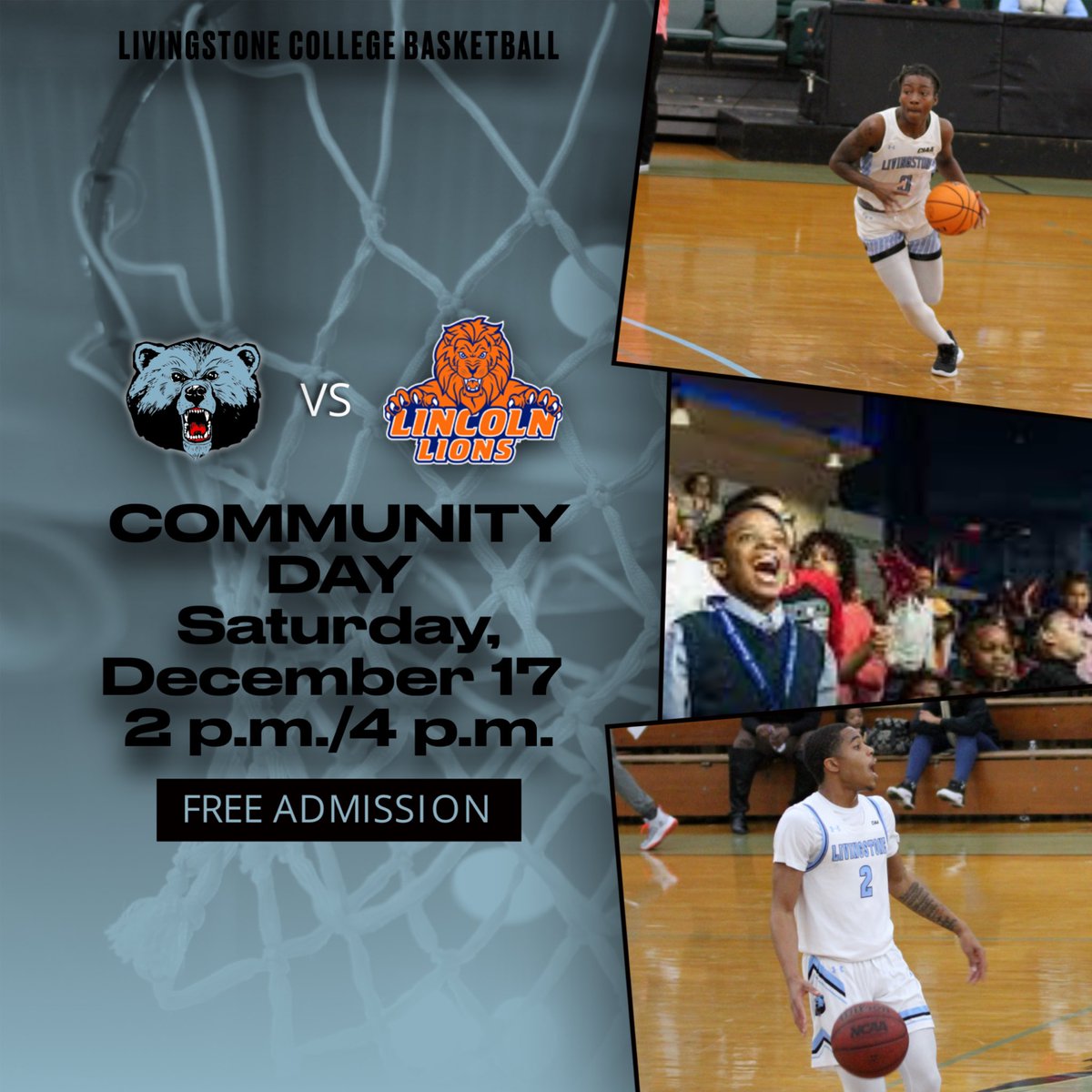 lcbluebears's tweet photo. Please join us this Saturday, December 17 for Community Day at the Stone! Our Women’s and Men’s basketball teams will be hosting Lincoln University! 
Admission is FREE! Women’s tip-off is at 2 p.m. and the men’s tip-off will follow at 4:00 p.m. #forsalisburylc #GOBLUEBEARS https://t.co/djgoy5D4pk