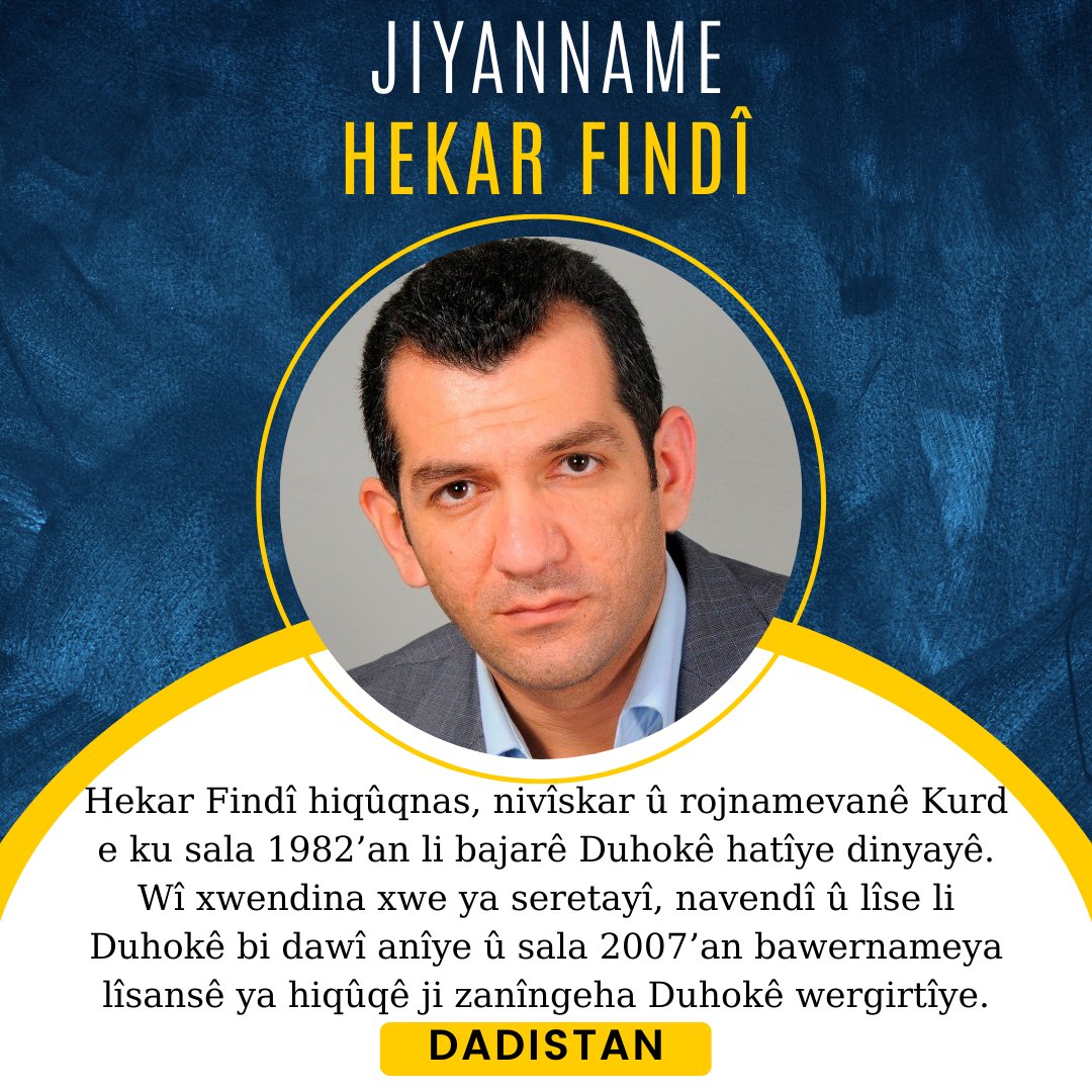 Me di beşa Jiyannameyê a hejmara duyem a Dadistanê de cih da jiyana hiqûqnas, nivîskar û rojnamevan Hekar Findî û me berhemên wî da naskirin. <a href="/hekarfindi/">Hekar Findi</a>