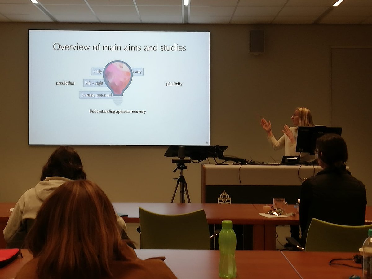 ExpORL_KULeuven's tweet photo. Team aphasia presented their work on neural envelope tracking of natural speech in aphasia (@Pieter_DClercq @KriesJill @ramtinTVT) and the prediction of language recovery and associated neuroplasticity in aphasia (@KSchevenels @VandermostenM) 🧠 at the #AphasiaJuniorDays https://t.co/JfIg8VeYfn