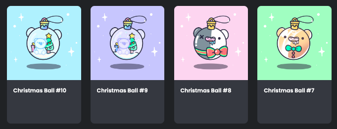 JakeBalchNFT's tweet photo. Looking to complete my @CrazyBearsNFT Xmas Balls!
I have duplicates of 2, 5, and 8 and willing to trade!
Looking for 7, 8 and 10 👀🙏
#PolygonNFT #MiniCollection #CrazyBears https://t.co/IFejH6lWna