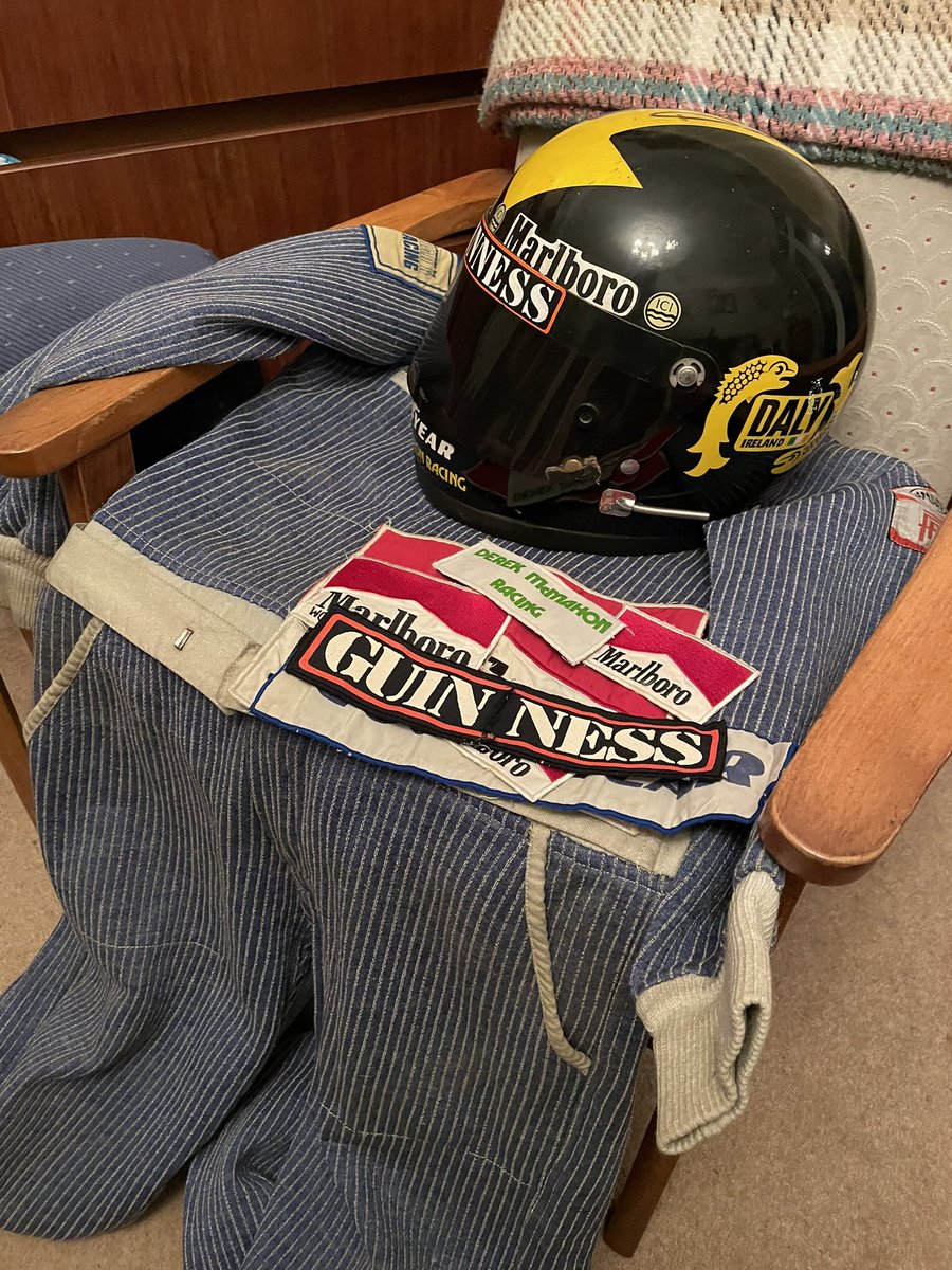 ConorDaly22's tweet photo. This was so cool to see today in Ireland. @DerekDaly500 ‘s first @F1 race suit and helmet reunited! What an awesome piece of history. #F1Dad https://t.co/aIky4zmrNj