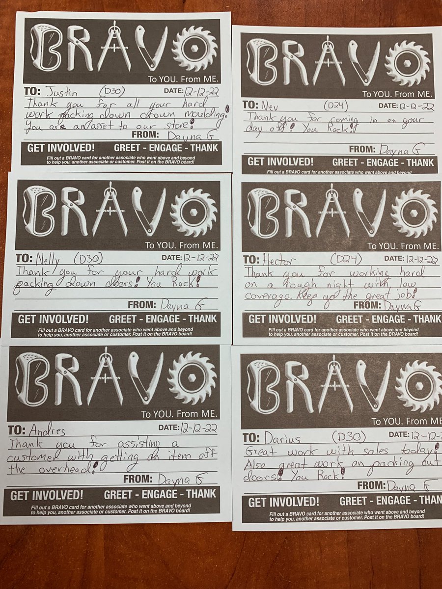 Recognizing 6 hardworking associates for all their great work!

<a href="/Charlot64309144/">Charlotte French</a>
@Aaron_C_Gomez
<a href="/MejutoAllen/">Allen Mejuto</a>
<a href="/dontamcam/">Tammy Campbell</a>
<a href="/Chelsa_7105/">Chelsa Evans</a>
<a href="/specialtyrosa/">Rosa</a>