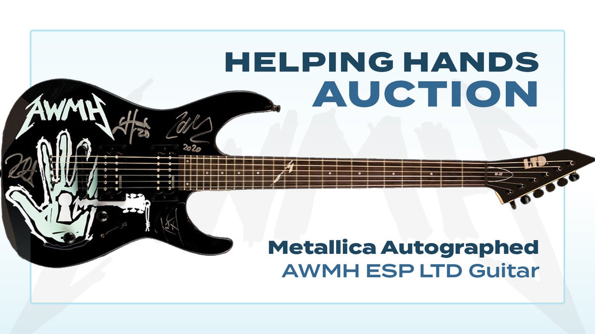 Metallica (@metallica) on Twitter photo Check out our #HelpingHands2022 auction for a chance to take home this commemorative <a href="/AWMHFoundation/">All Within My Hands Foundation</a> <a href="/ESPGuitarsUSA/">ESP Guitars</a> LTD Guitar, signed in silver sharpie by all four members of the band!
Bid now through December 20 at 12 PM PST ➡️ metallica.lnk.to/ESP-Auction (1/2) Check out our #HelpingHands2022 auction for a chance to take home this commemorative <a href="/AWMHFoundation/">All Within My Hands Foundation</a> <a href="/ESPGuitarsUSA/">ESP Guitars</a> LTD Guitar, signed in silver sharpie by all four members of the band!
Bid now through December 20 at 12 PM PST ➡️ metallica.lnk.to/ESP-Auction (1/2)