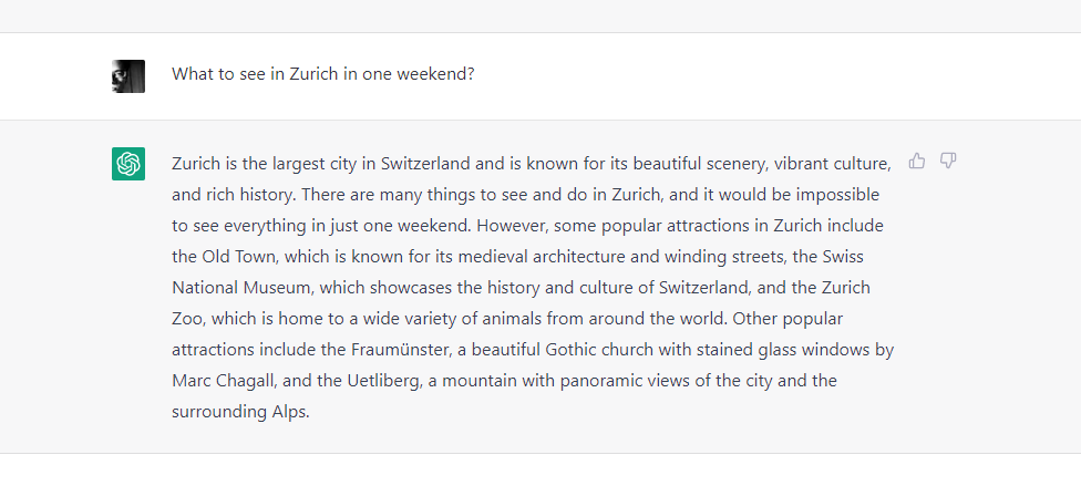 After testing the capabilities of #ChatGPT as a research companion throughout the day, my wife is asking me to spend some time more productively and plan our winter #holidays. She will be so impressed by my "research". 

#ArtificialIntelligence #HumanAugmentedAI #AIToursAgency