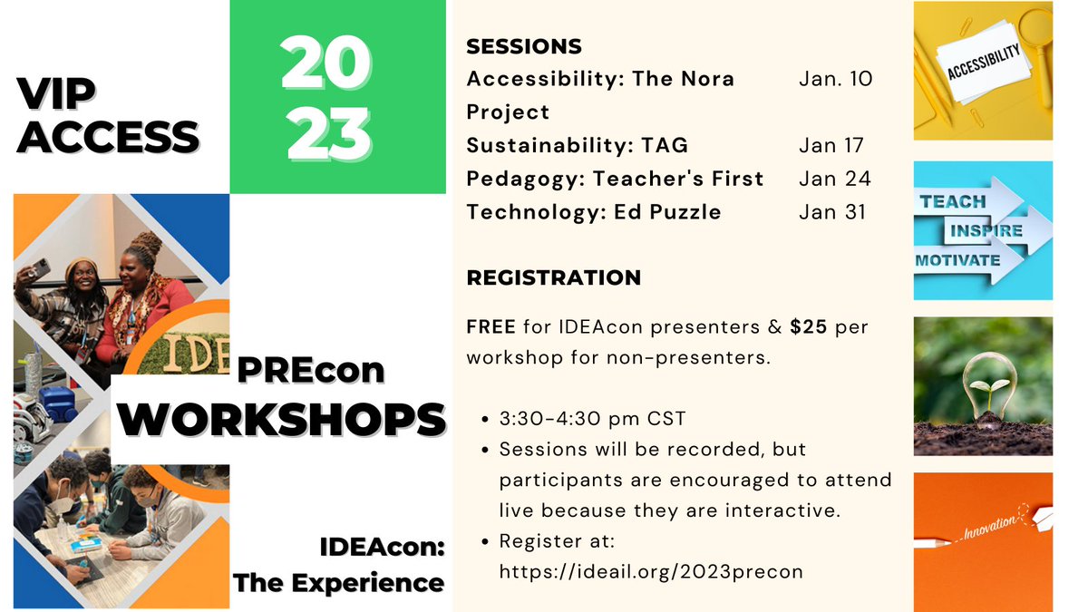 ideaillinois's tweet photo. #IDEAcon 2023 is approaching, but it's more than a conference, it's an experience that extends far outside of the conference dates. This year, register to attend our pre-con workshops held every Tuesday in January. IDEAcon presenters get FREE registration! https://t.co/62Y5S9nAbc https://t.co/qcFTPkBJez