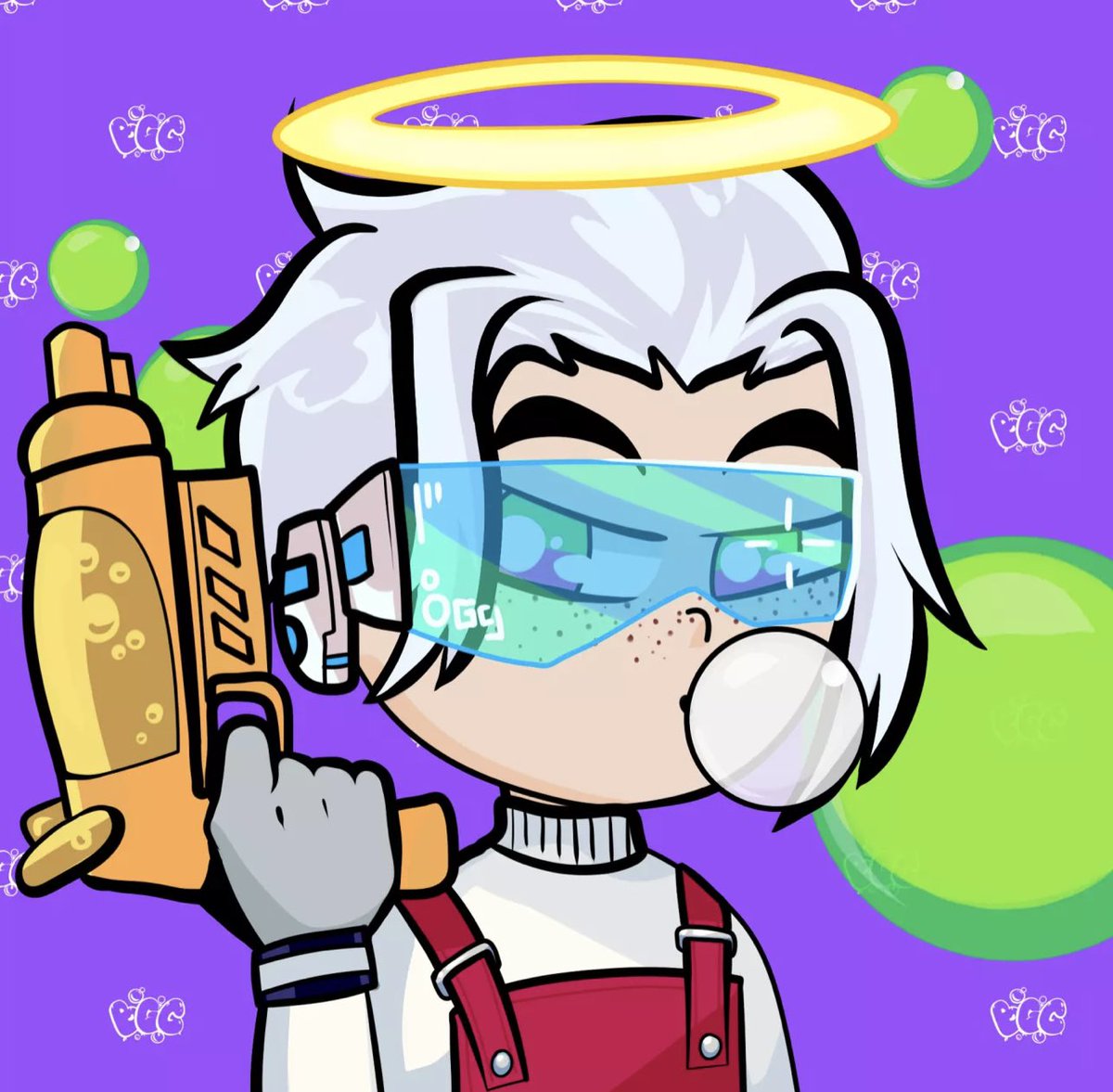 BubbleGunGang's tweet photo. Whether it’s a ray gun, laser eyes, katana or headphones, traits will be important in the future.  Hopefully you be sniping some of the best. 

But for now let’s see some Halo &amp; Horns. 🫧🔫👀

#halohorns #bggtraits 
#bubblegungang #bgg #nft #nftart #nftcommunity #pewpew https://t.co/RfrfDW75SP