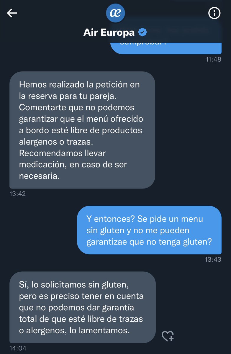 RedHeat92's tweet image. Pues vaya con la opción sin gluten de @AirEuropa , lo pides con antelación y te dicen que bien pero que no te garantizan que no te puedas intoxicar.

Si eres celiaco o corres el riesgo de intoxicarte o no comes. Vaya tela. @FACEceliacos