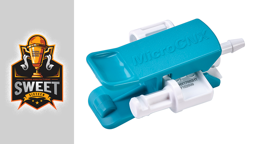 PharmaMfg's tweet photo. In sports &amp; biopharm, you don't have to be big to be effective. Proof of good things in small packages, CPC’s MicroCNX sterile connector provides a simple efficient method of connecting tubing in small-format assemblies @ColderProducts #PharmaSweet16 #day8 #PharmaInnovationAwards https://t.co/Tpuyjer5Gc