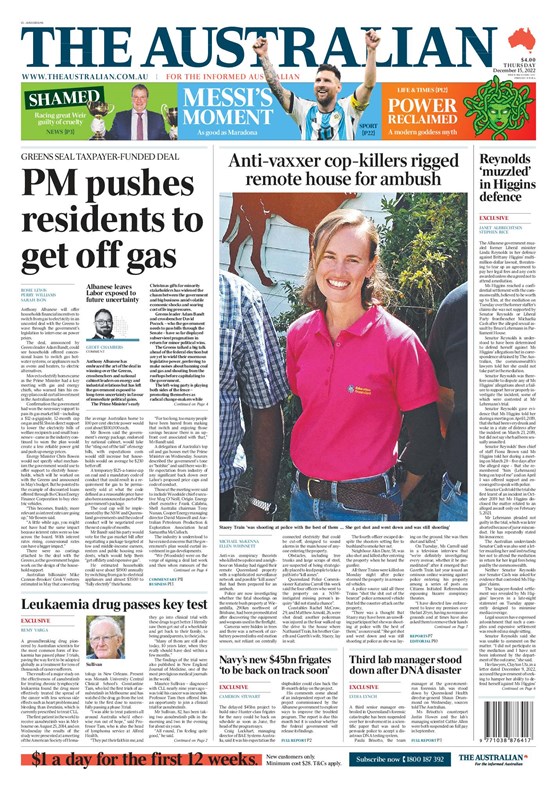 🇦🇺 PM Pushes Residents To Get Off Gas ▫Greens seal taxpayer-funded deal ▫@rosieslewis @perrybwilliams @SarsIson 🇦🇺 #frontpagestoday #Australia @australian 📰