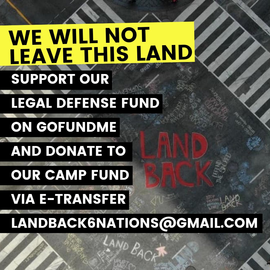 We now are stuck in this cycle of colonial violence. We will not leave this land. Support our legal defense fund gofundme.com/f/legal-fund-1… or support the camp directly via etransfer at landback6nations (at) gmail (dot) com