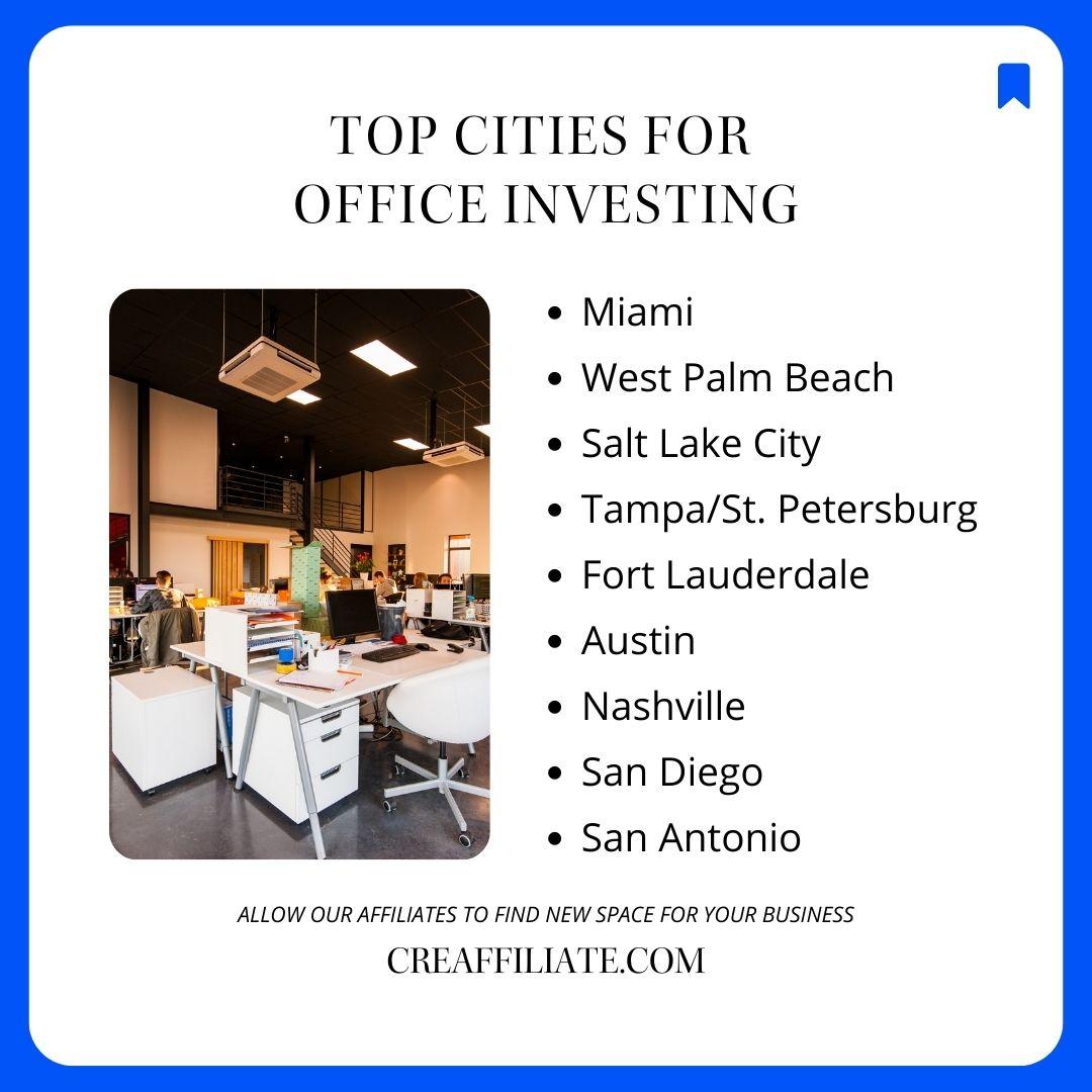 AffiliateNetwo8's tweet photo. Top Cities for Office Investing
Join Now: https://t.co/U8Y59DJCHs
Find a Brokerage: https://t.co/ODbH7sZN6n
-
#cre #commercialrealestate #commercialrealestateaffiliatenetwork #creaffiliatenetwork #creagent #crebroker #creisummit #commercialrealestatebroker #commercialrealestatea https://t.co/INcw8lJ4U2