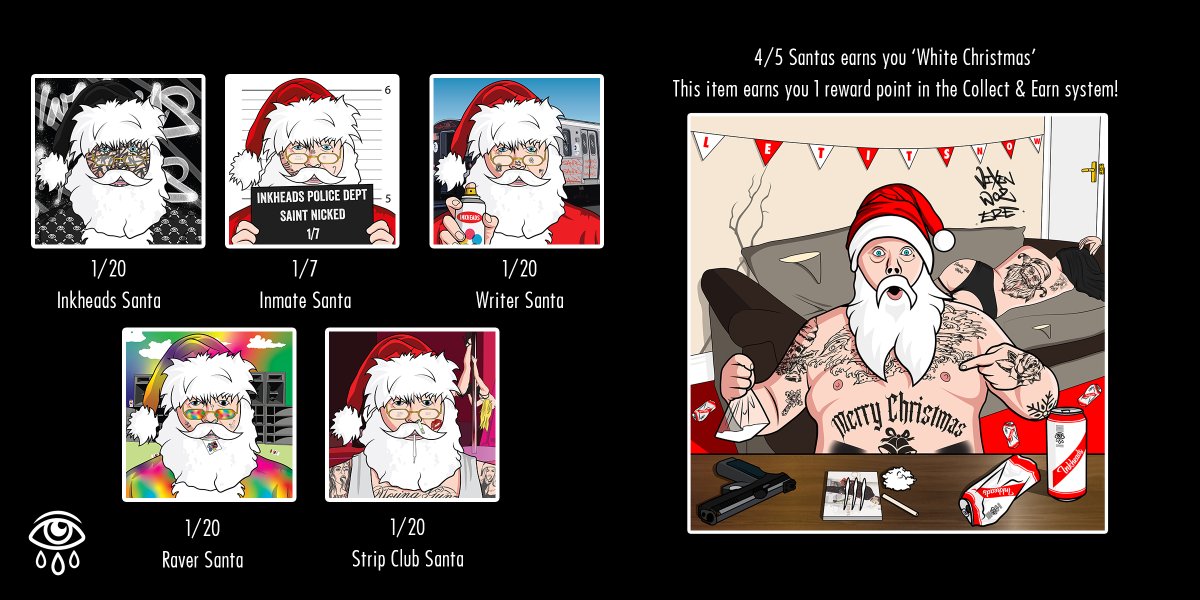 🚨🚨 12 DAYS OF XMAS DAY 1 🚨🚨

I am giving away 7 STRIP CLUB SANTAS!

1⃣ Retweet
2⃣ Comment ENS

Collect 4/5 of the pictured Santas by 6PM GMT on NYE and you will win 'White Christmas' which will give you 1 point in the Inkheads Collect &amp; Earn reward system!

Draw in 24H!