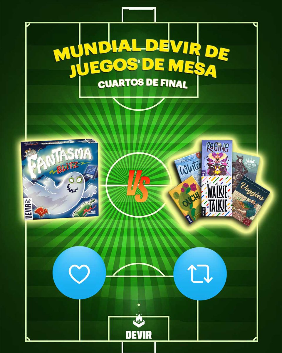 DevirMexico's tweet photo. El último partido del #mundial #devir de #juegosdemesa ⚽️🎲 se distingue por jugadores veloces y altamente goleadores: 👻#FantasmaBlitz (💙) vs. la ya popular confederación de 🃏👛#DevirPockets (🔃). Vota con tu reacción y haz que tu favorito compita contra #Arnak. https://t.co/P5tne2P5iQ