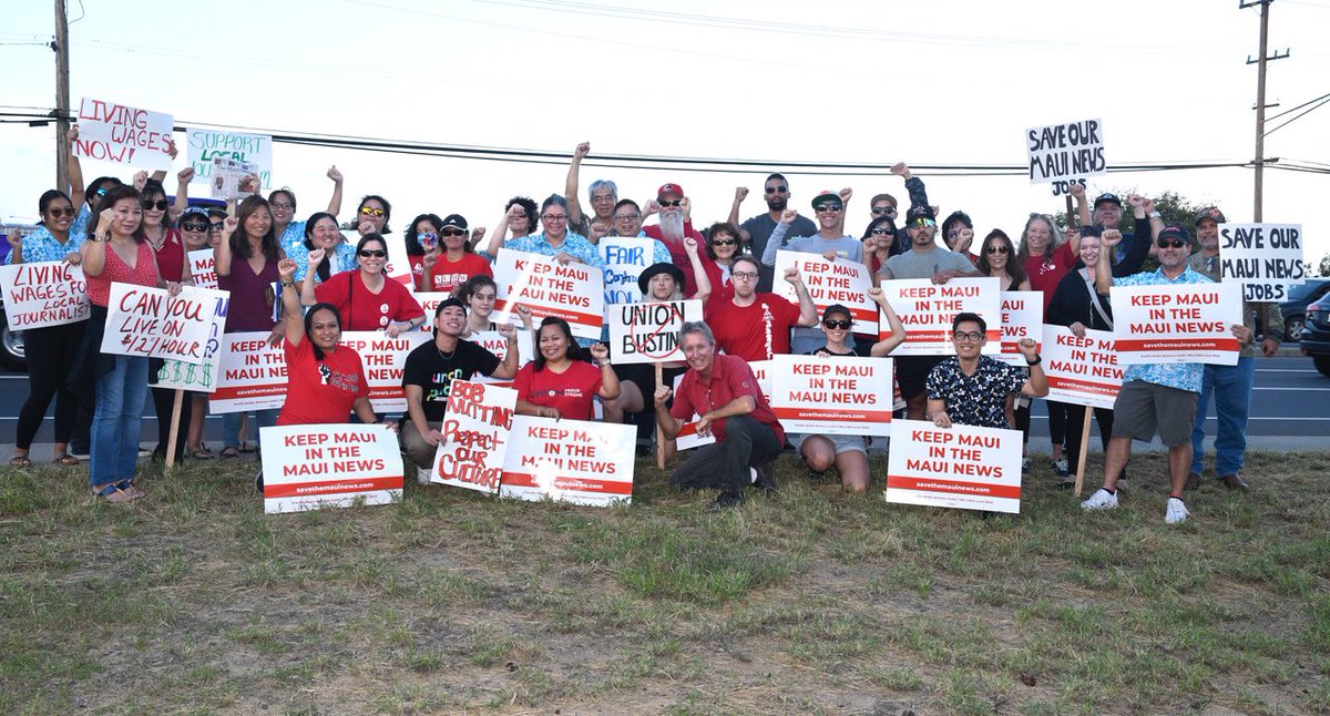 PacMediaGuild's tweet photo. More photos from yesterday’s picket on Maui from our very own Matt Thayer. Mahalo, again, to everyone committed to fighting for the future of local news. Read more about our fight at https://t.co/WIfyTlwm4a. https://t.co/uOriKah9A3