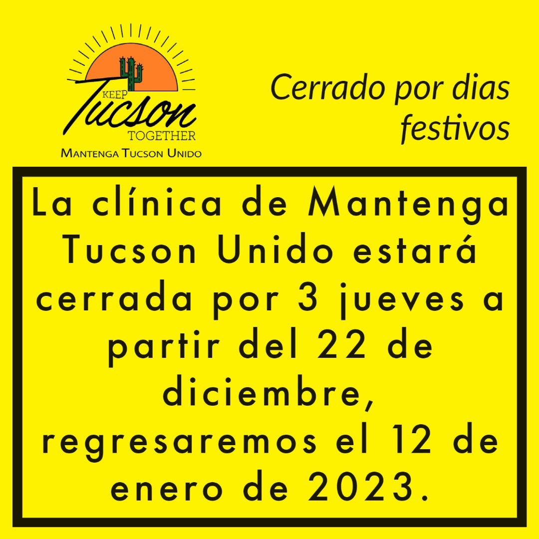keep_tucson's tweet photo. Clinic closing for the holidays
~~~~
Cierra clínica por los dias festivos https://t.co/4zXcm7JfsN