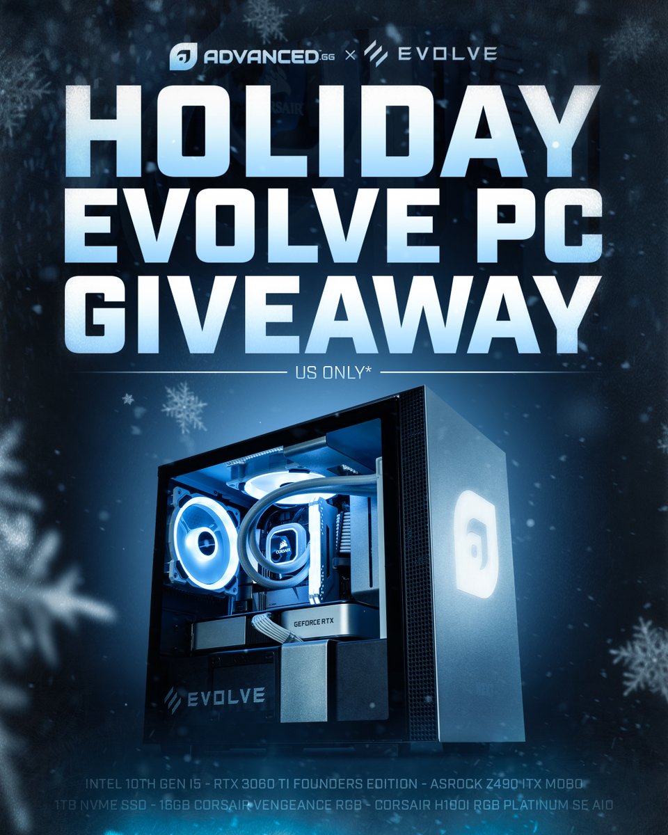 ADVANCEDgg's tweet image. In partnership with our friends at @EvolvePCs, we are giving away a brand new PC!

This custom PC made just for ADVANCED is stacked with a 3060 TI Founders Edition, and features our logo on the front of the case!

1 PC. 1 lucky winner. 🏆 

Enter here: gleam.io/oTeP3/holiday-…