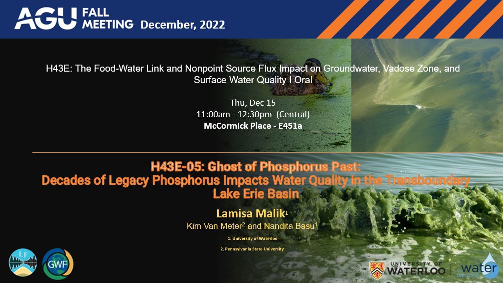 I have an oral presentation in H43E session at #agu22  tomorrow (15 December at 11:45 AM). Check out the session if you are interested in the impact of phosphorus on lake water quality