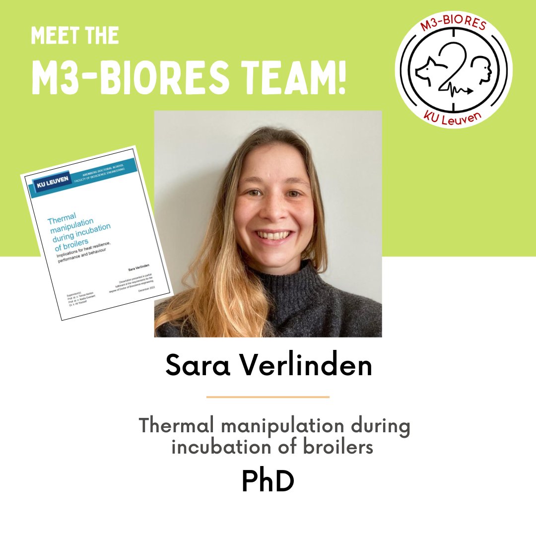 @verlinden_sara Sara Verlinden is a member of the #M3BIORESteam that will soon defend her PhD on thermal manipulation in broiler chickens.

Good luck Sara!