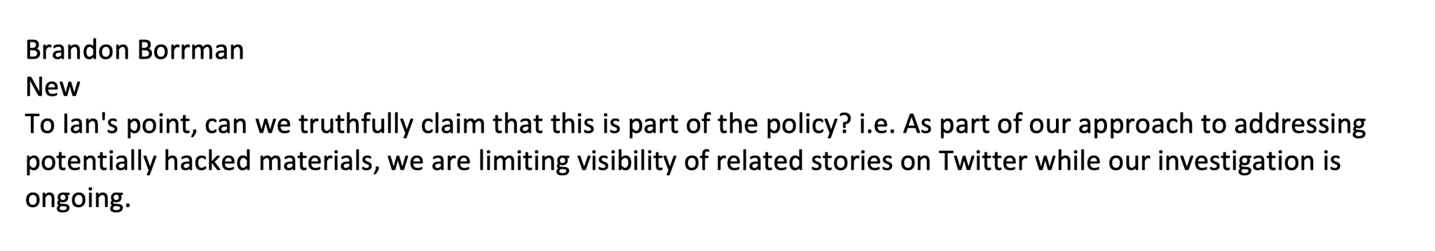 27. Former VP of Global Comms Brandon Borrman asks, “Can we truthfully claim that this is part of th