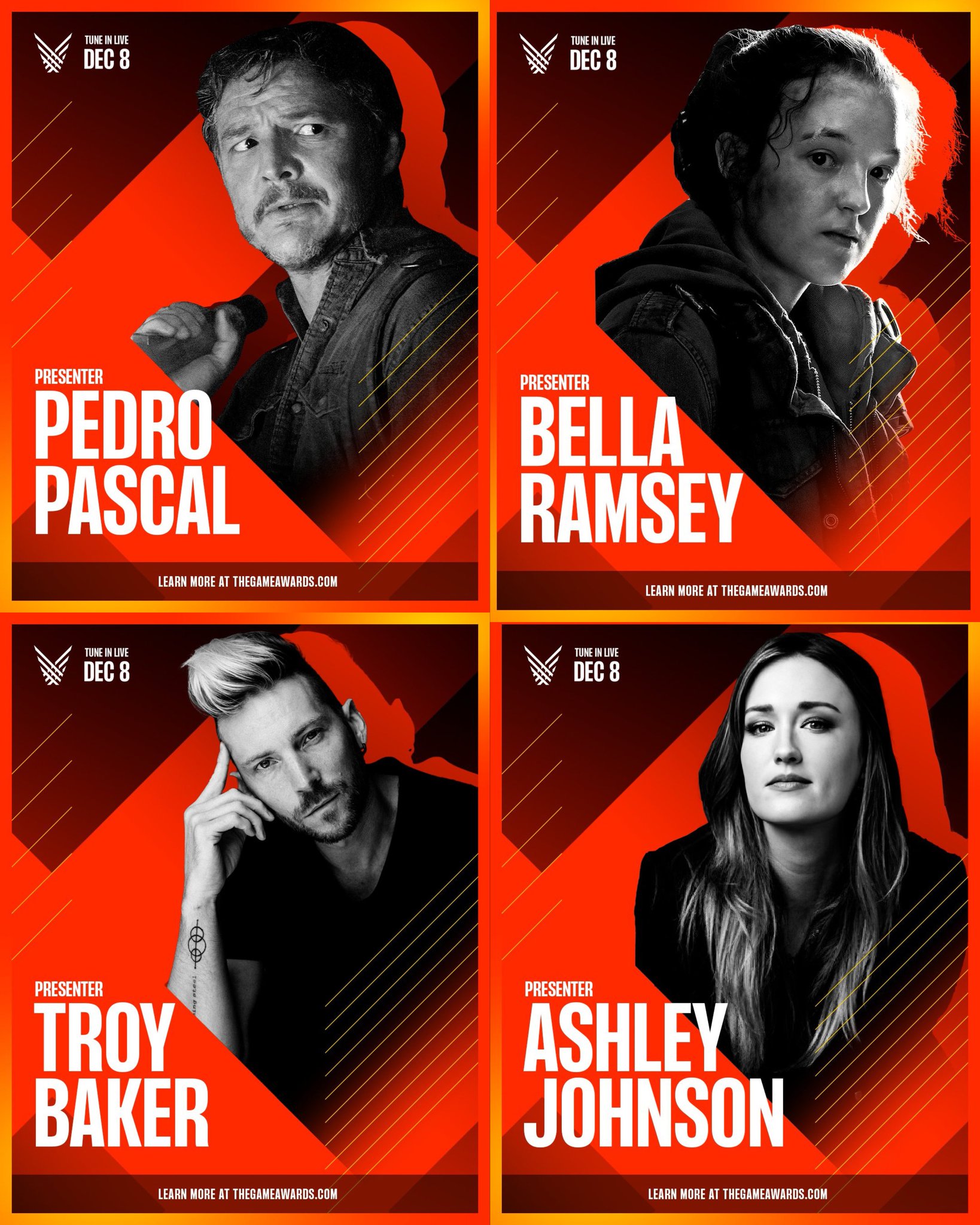 File:Troy Baker, Ashley Johnson, Bella Ramsey, Pedro Pascal at The Game  Awards 2022 (cropped).png - Wikimedia Commons