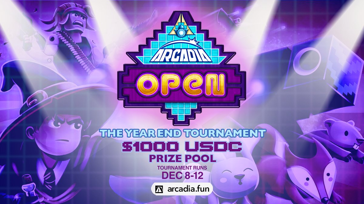 Hear ye, hear ye, the biggest tourney on #Arcadia is here!

🏟️ ARCADIA OPEN 🏟️
- 5 days
- 10 games
- 1000 USDC &amp; 8 @arcadiansNFT's up for grabs
- Free entry, 75 USDC prize cap per player
- Dec 8-12

PLAY HERE: arcadia.fun
FULL TOURNEY DETAILS: discord.gg/arcadia-by-opg…