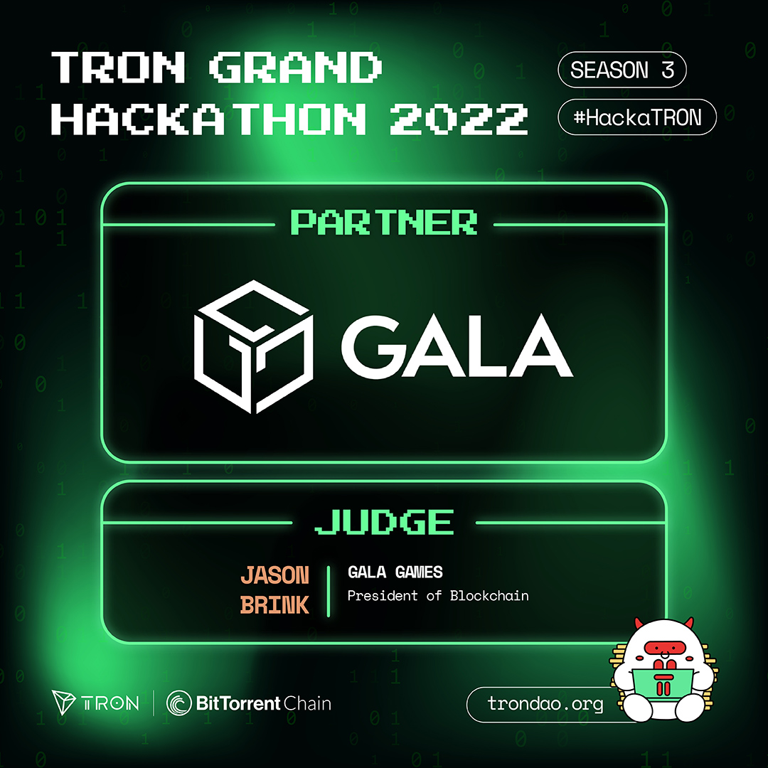 We're excited to welcome partner @GoGalaGames to our Season 3 #HackaTRON! 🎉 Special thanks to Jason Brink for joining the judging panel this season. 🤝 #sTRONgerTogether💪