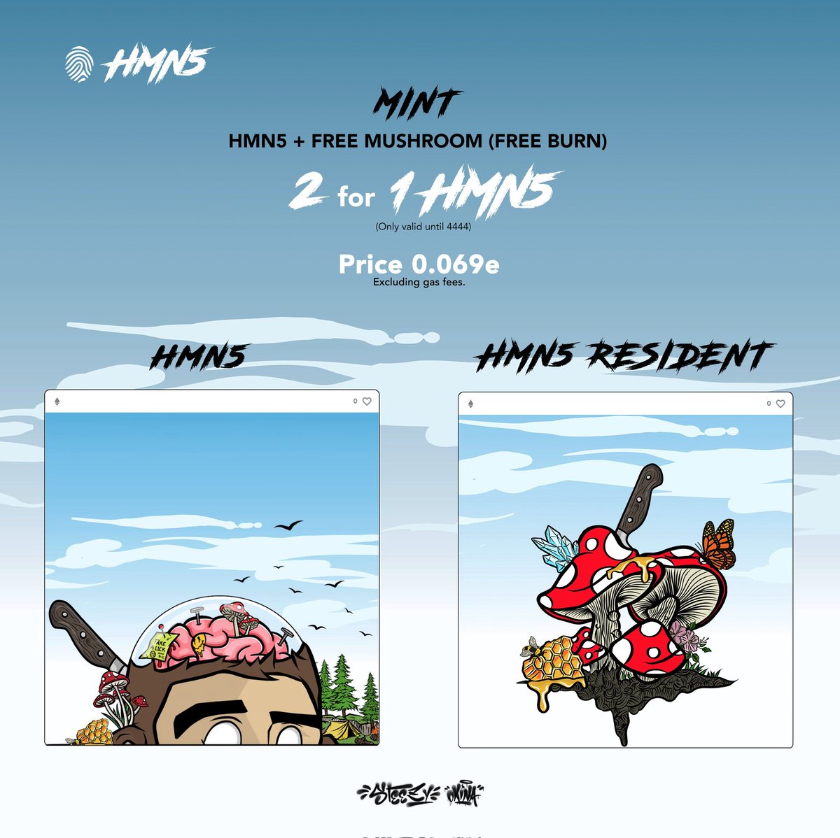 D_2_R_Designs's tweet photo. Mint or clone 1 #HMN5 get 1 One Free!!
Who doesn't want a "Double Up"?!?
The Race to 4444 is underway!!!! 
Don't wait till it's too late!!!
#SteezyApeGang #BryanVee #Okina https://t.co/ESKcK07AkC