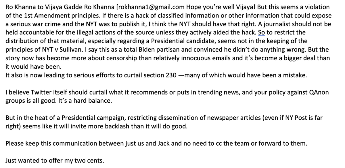 32.Khanna tries to reroute the conversation to the First Amendment, mention of which is generally hard to find in the files: