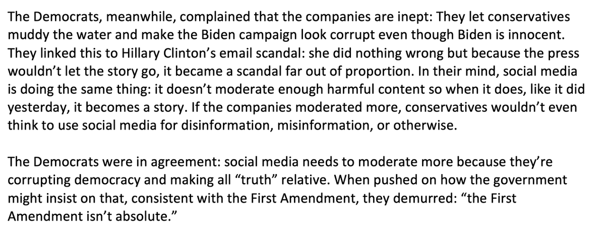 36.Twitter files continued: 'THE FIRST AMENDMENT ISN’T ABSOLUTE” Szabo’s letter contains chilling passages relaying Democratic lawmakers’ attitudes. They want “more” moderation, and as for the Bill of Rights, it's 'not absolute'