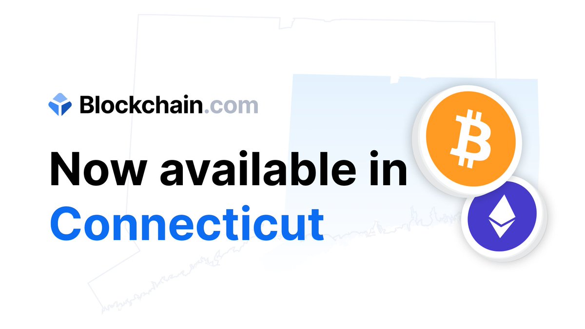 blockchain's tweet image. We’re bringing crypto to The Nutmeg State. 

Connecticut residents can now buy, sell, swap, and trade crypto with the Blockchain.com Wallet and Exchange. 

Start your crypto journey today login.blockchain.com/en/#/login?pro…