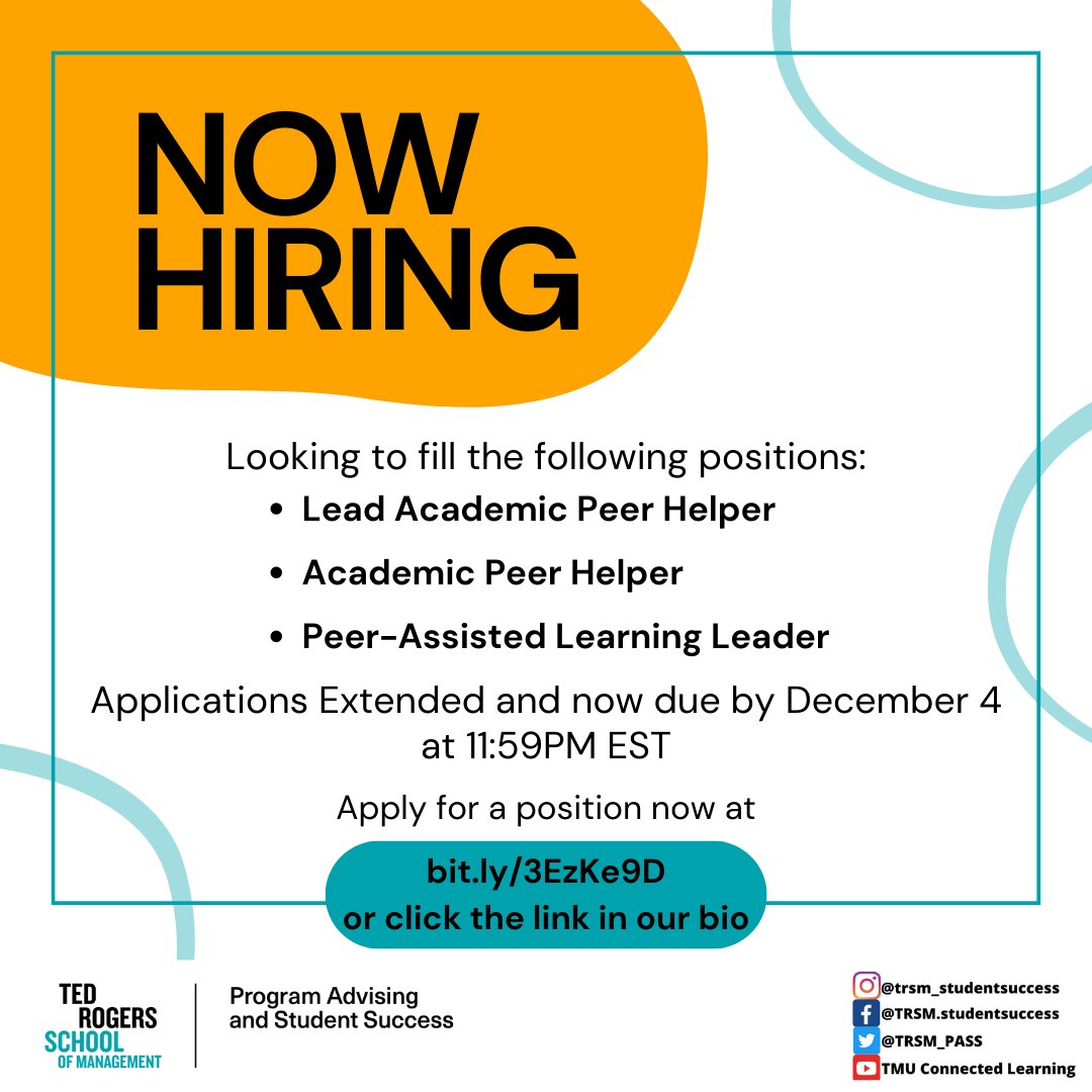 Apply now!!! Applications have been extended till December 4 at 11:59PM EST #TRSM #TorontoMetropolitanUniversity
