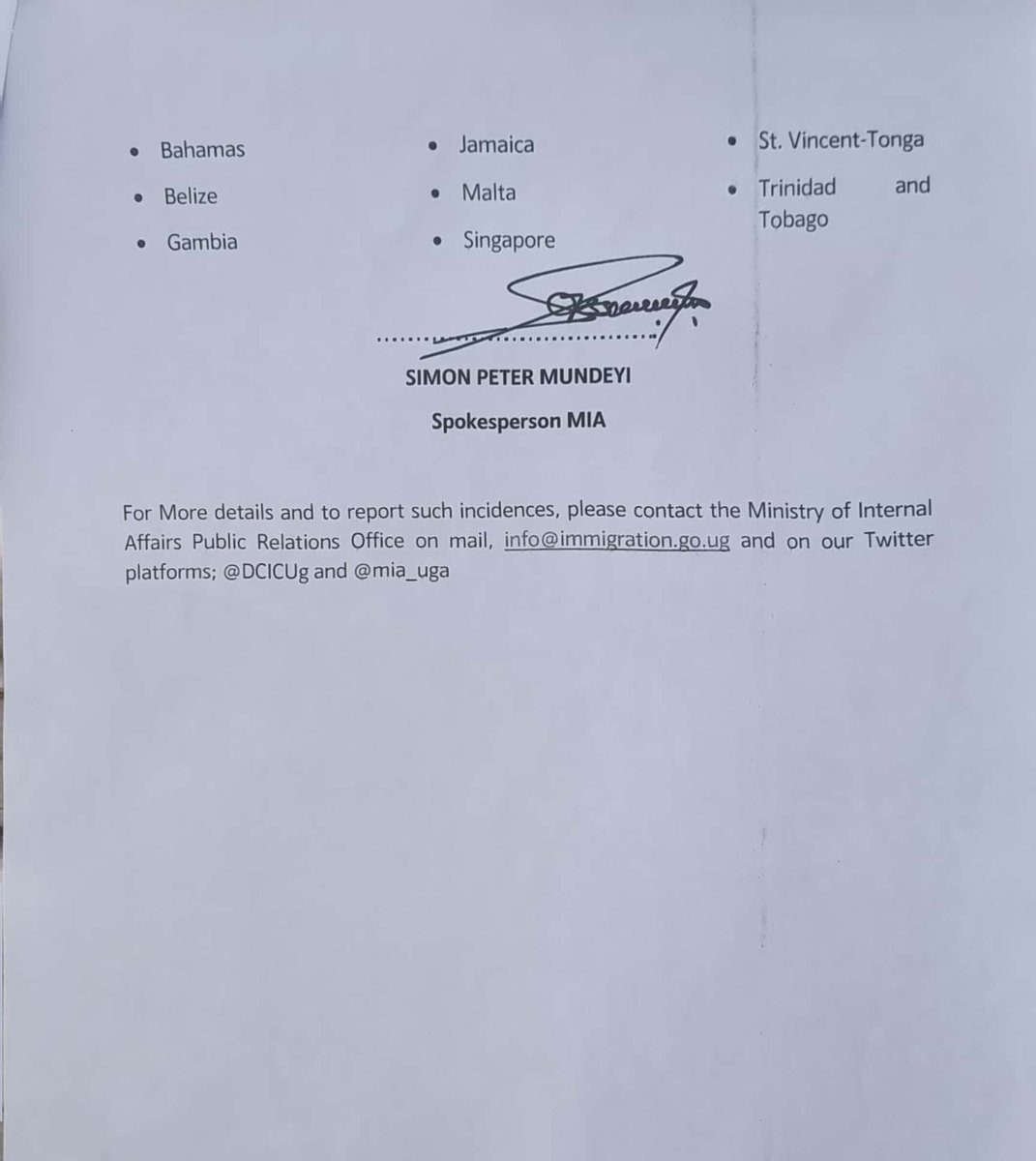 UgandaMediaCent's tweet image. PUBLIC NOTICE 📌

List of VISA EXEMPT countries to UGANDA | #ImmigrationUG