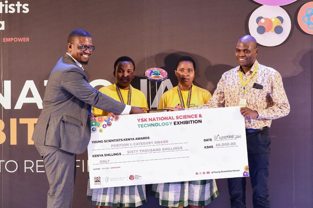 Young Scientists Kenya🇰🇪 (@ystkenya) on Twitter photo The 1st Prize under the YSK Social & Behavioral Category went to Mercy Chelangat & Abigael Chepkoech from St. Monica Girls Chebangang Secondary School  in <a href="/036Bometcounty/">The County Government of Bomet</a> 
An award that was ceremoniously handed over by <a href="/jbutime/">Julius Butime</a> the Dean-School of Computing <a href="/StrathU/">Strathmore University</a> 
<a href="/IrlEmbKenya/">Embassy of Ireland</a> The 1st Prize under the YSK Social & Behavioral Category went to Mercy Chelangat & Abigael Chepkoech from St. Monica Girls Chebangang Secondary School  in <a href="/036Bometcounty/">The County Government of Bomet</a> 
An award that was ceremoniously handed over by <a href="/jbutime/">Julius Butime</a> the Dean-School of Computing <a href="/StrathU/">Strathmore University</a> 
<a href="/IrlEmbKenya/">Embassy of Ireland</a>