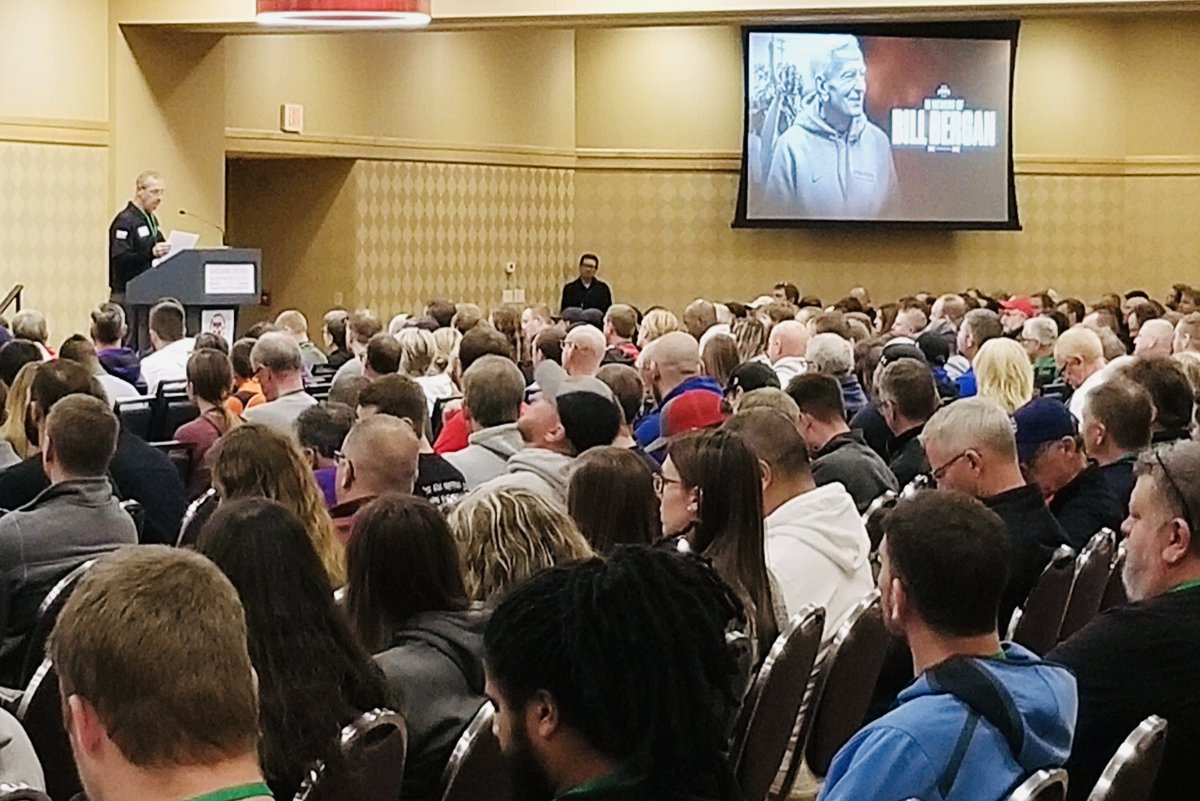 ChampProduction's tweet photo. Beautiful moments to begin the 54th Annual IOWA TRACK &amp; FIELD COACHES CLINIC today as @MikeJaytrackxc @TrackGuyUSA and Greg Williams, President @iatfcc paid tribute to HOFer &amp; founder of @ChampProduction Bill Bergan, who passed away last week. 

ISU Obit: https://t.co/It9gGp9kDG https://t.co/C9CvssnxTt