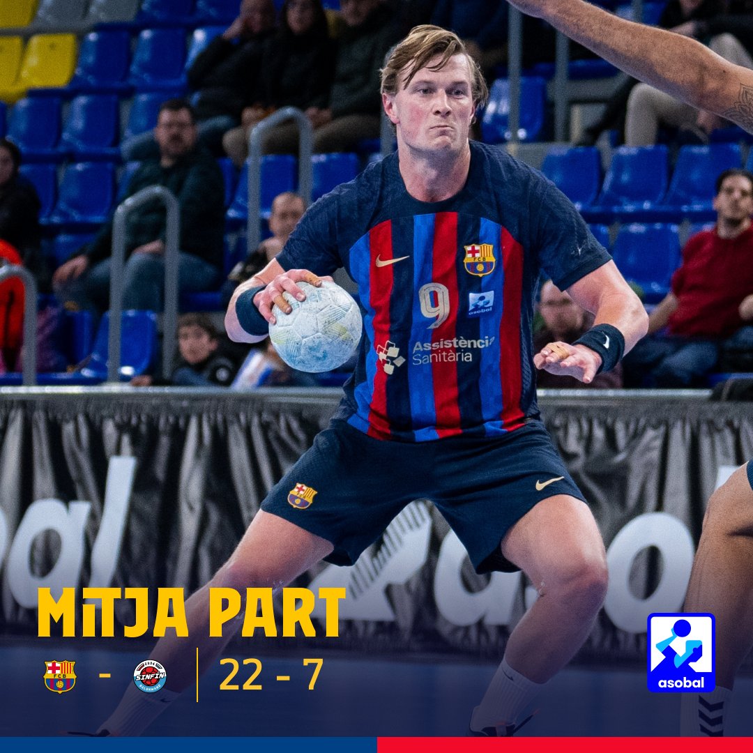 FCBhandbol's tweet photo. Jornada 14 @ASOBAL
@fcbhandbol 2⃣2⃣
@bmSinfin 7⃣
Min 5
📺 @esport3
📱 @LaLigaSportsTV
🏠 Palau Blaugrana
🔵🔴 #ForçaBarça #LiveASOBAL #BARSIN https://t.co/T4ajHasBp4