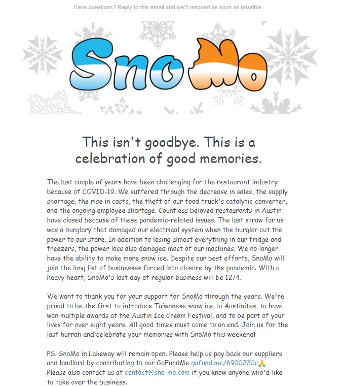 AustinOtaku's tweet photo. Sad to hear that SnoMo will be no mo in Austin. #snowice #taiwanesedessert https://t.co/avENKmXhkT