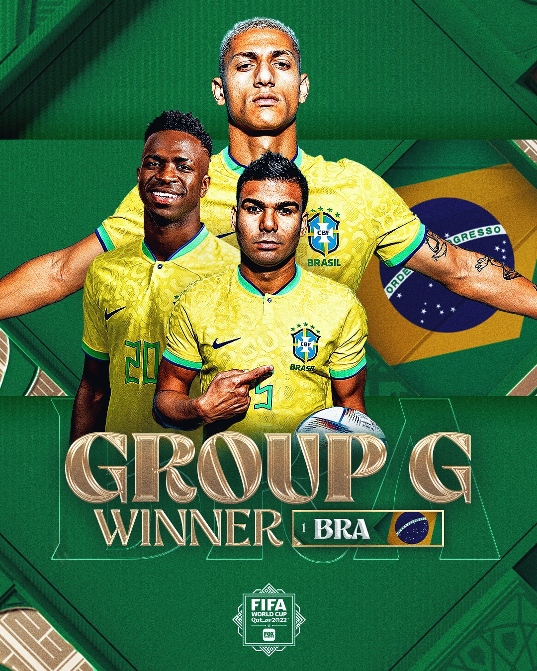 FOX Soccer on X: GROUP G WINNERS 💪 For the 11th-straight FIFA World Cup,  the Brazil men's national team has won its group 🇧🇷🔝   / X