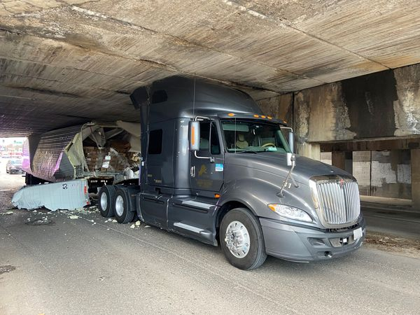 kcpolice's tweet image. For those wondering, the truck was full of frozen taquitos.

This was Thursday's crash at the Independence Avenue Bridge, and the driver received a citation.