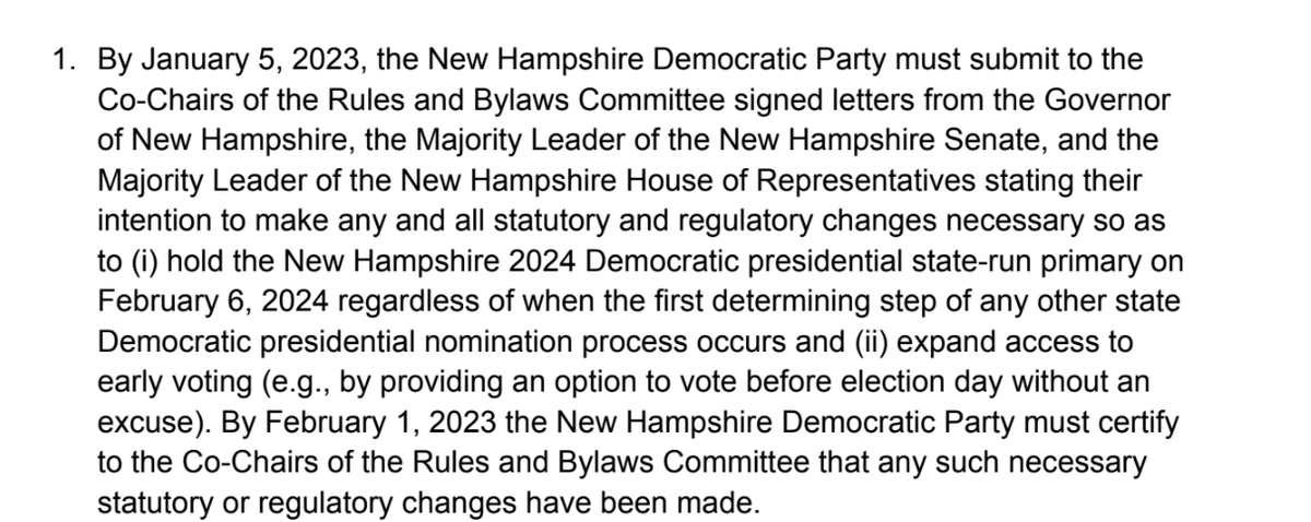 The DNC calendar doesn't just explicitly end Iowa as an early state but also de facto ends New Hampshire as well by requiring Chris Sununu to pledge to change the state's First In The Nation law and to support expanded early voting in the Granite State