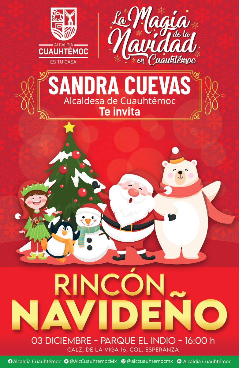 AlcCuauhtemocMx's tweet photo. ¿No tienes planes para mañana? Asiste con toda tu familia al Rincón Navideño🎅🏼 en el #ParqueElIndio y ¡llévate una gran sorpresa!😄 https://t.co/gkrwz2Rg5s