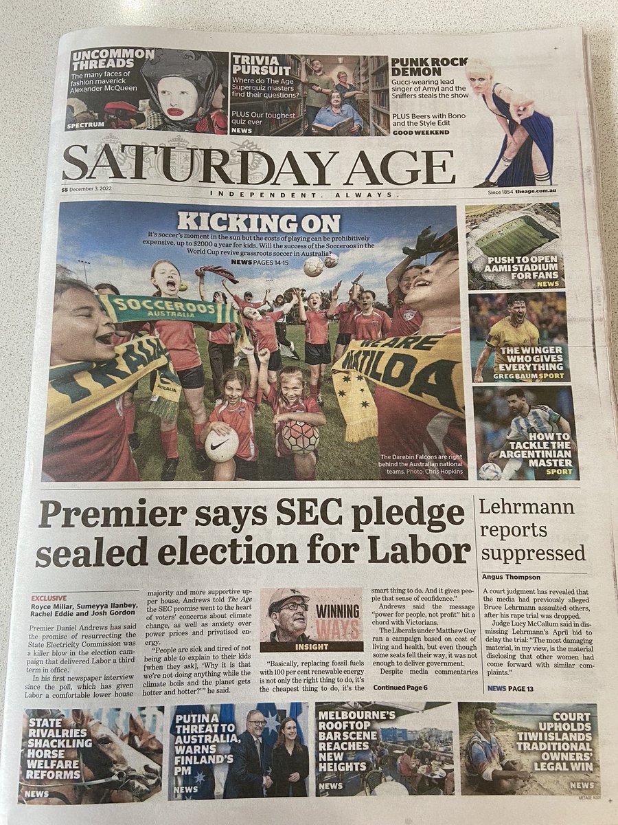 It’s great to see the mighty <a href="/DarebinFalcons/">Darebin Falcons</a> girls on the front page of today’s <a href="/theage/">The Age</a>! The article highlights the outrageous entry cost to participate in soccer in Australia compared to other sports.
