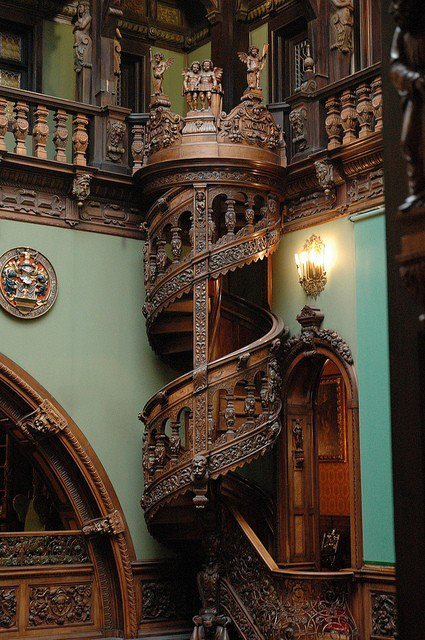 Wood Carved, Spiral Staircase, Peles Castle, Romania #WoodCarved #SpiralStaircase #PelesCastle #Romania caidencraig.com