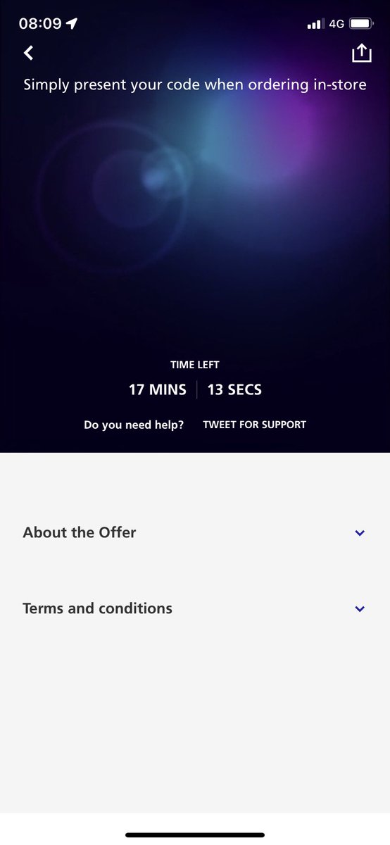 WCoey's tweet photo. @O2 Hi, I called into Greggs to pick up a bacon roll this morning and my app wouldn’t show a QR code for some reason. I paid for the breakfast item instead, but wondered if this was a widespread problem. Or is there are any other options. I’ve attached a screen shot of my screen https://t.co/qVVkUDFiiu